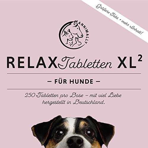 Annimally Hunde Relax Tabletten - Wohlfühl Tabletten für Hunde mit Baldrian, Johanneskraut, L-Tryptophan, 250 XL²-Tabletten bei Angst, Stress & für Reise - hohe Akzeptanz