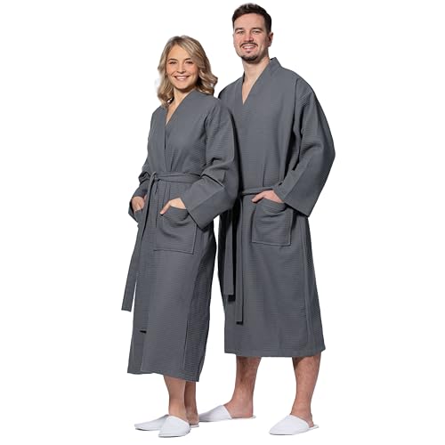 ZOLLNER Peignoir de bain en anthracite - piqué gaufré doux et agréable pour la peau - unisexe - coton - S - lavable à 60°C - qualité hôtelière -...