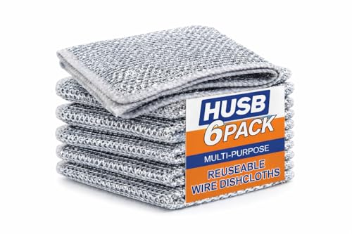 HUSB® Non-Scratch Dish Wash Cloth (Pack of 6), Steel Wire Dishwashing Rags for Wet and Dry Stainless Steel Scrubber Non-Scratch Wire Dishcloth for Washing Dishes Sinks Counters