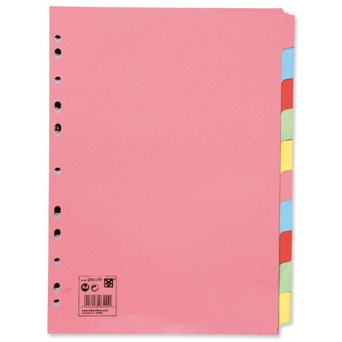 2 x Subject Dividers Multipunched Manilla Board 10-Part A4 Assorted [Pack of 25]