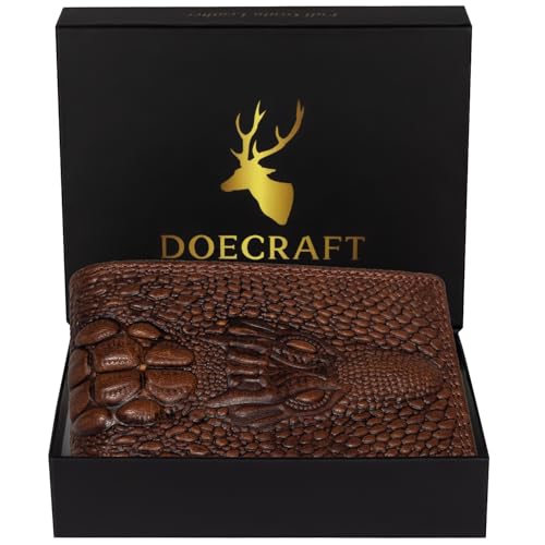 Image of Men's Top Grain Leather Wallet with Crocodile 3D Print | 8 Card Slots Bifold Wallet | RFID Protected (Maroon)