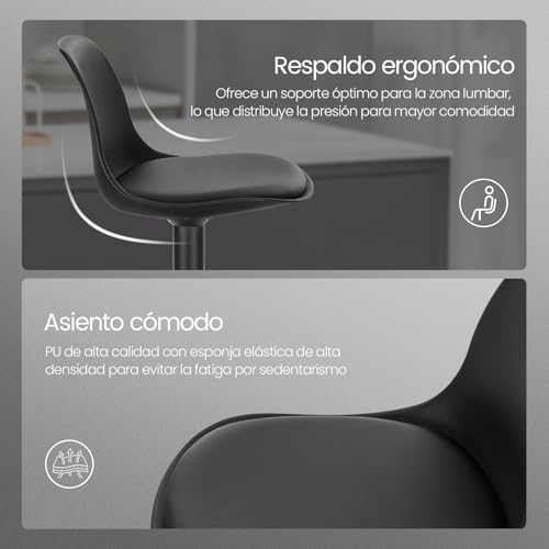 Miniatura 5 de Eugad Juego De 2x Taburete De Bar Giratorio, Con Altura Ajustable Entre 60,5 Y 82 Cm, Taburete De Cocina, Estructura Metal, Con Respaldo Y Reposapies, 0651by-2