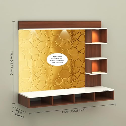 Image of TV Cabinet for Bedroom 32 inch to 65 Inches Engineered Wood TV Entertainment Unit Back Side 3mm UPVC Self Adhsive Waterproof Sheet and Lights (Gold, 32-43 Inches, Without Fitting)