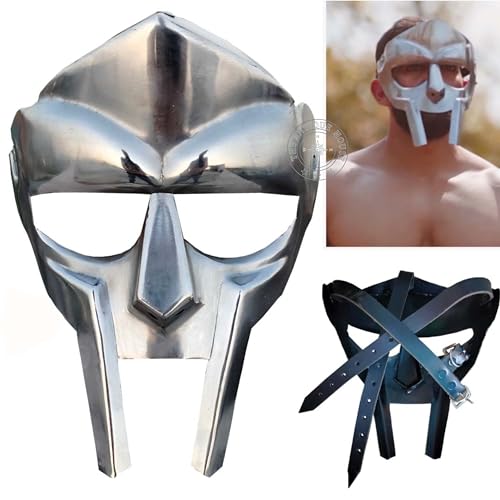 THE ANTIQUE HOUSE MF Doom Gladiator Mask Mad-villain 18g Mild Steel Face Armour Medieval Hand-Forged Roman Armor Doom Mask Halloween