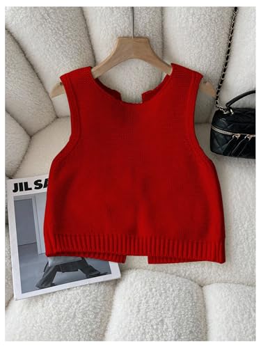 Image of GORGLITTER Women's Tie Back Cropped Sweater Vest Bow Sleeveless Knit Tank Tops Trendy Cute Cardigan Dressy Casual Outfits