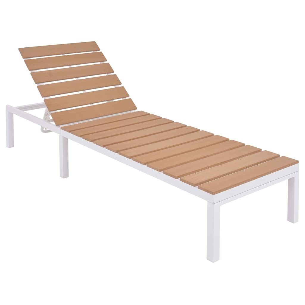 Leżak aluminiowy i WPC brązowy regulowany z 5 pozycjami, odporny na warunki atmosferyczne i ergonomiczny, idealny do ogrodu, na taras, balkon, basen i relaks na świeżym powietrzu