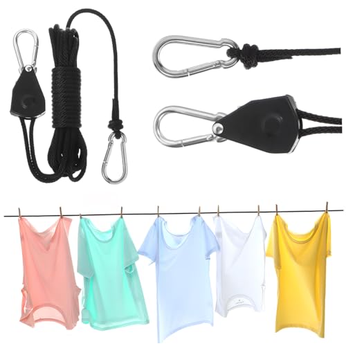BESPORTBLE Adjustable Portable Clothesline Utility Cord with Pulley Compact Hanging Rope for String Lights Tents More Sufficient for Use