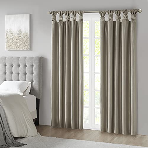 Madison Park Emilia Faux Silk Single Curtain With Privacy Lining, Diy Twist Tab Top, Window Drape For Living Room, Bedroom And Dorm, 50X84, Pewter #TOP9