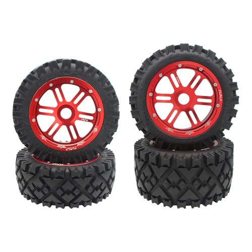 smTSRC 4Pcs Metal Front and Rear Wheel Hub Tyre Wheels Assembly 170 * 60mm 170 * 80mm for 1/5 HPI Baja 5B RC Car Parts (Red)
