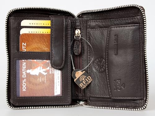 Brown Metal Zipper (Zip-around) Black Leather Wallet Kabana3
