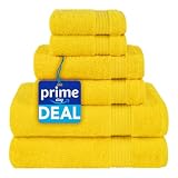 Cotton Paradise 100% Cotton Turkish Towel Set, Soft Absorbent Quick Dry, 6 Piece Towel Set, Yellow