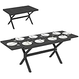 Outsunny Table de Jardin Extensible Aluminium Effet Bois - 154-214 cm Table de Repas Extérieure pour 8-10 Personnes - Structure X Robuste et Pieds Réglables pour Terrasse et Jardin, Gris Anthracite