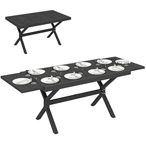 Outsunny Gartentisch, ausziehbar, Aluminium, Holzoptik, 154 – 214 cm, Esstisch, für 8 – 10 Personen, mit verstellbaren Füßen und robuster X-Struktur für Garten und Terrasse, Anthrazitgrau