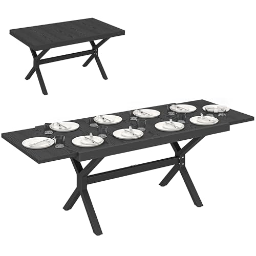 Outsunny Table de Jardin Extensible Aluminium Effet Bois 154-214 cm Table de Repas Extérieure pour 8-10 Personnes avec Pieds Réglables et Structure en X Robuste pour Jardin et Terrasse Gris Anthracite