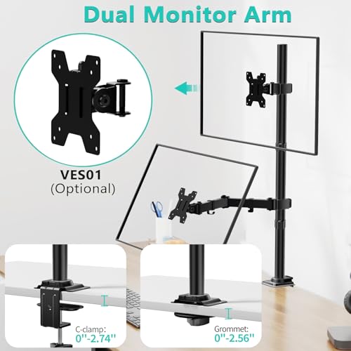 Image of WALI Monitor Arm Desk Mount for Screen up to 32 Inch, Extra Tall Single Monitor Arm, Articulating Monitors Mount, Holds up to 10 kg, 75x75 /100x100mm (M001XL), Black