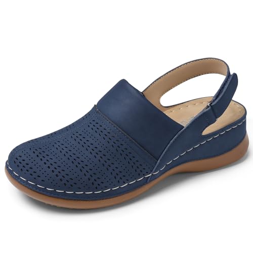 Image of TEMOFON Shoes for Women Clogs Sandals: Comfortable Closed Toe Wedge Shoes Sling-Back Walking Mules with Arch Support