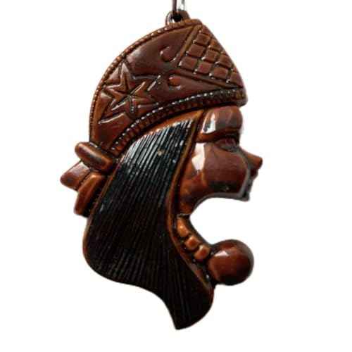 レトロ アイヌ 木彫り キーホルダー 女性 横顔 土産 北海道 民芸 工芸のサムネイル