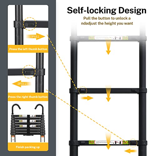 image for Telescopic Ladder, 8.5FT RIKADE Aluminum Telescoping Ladder with Non-S