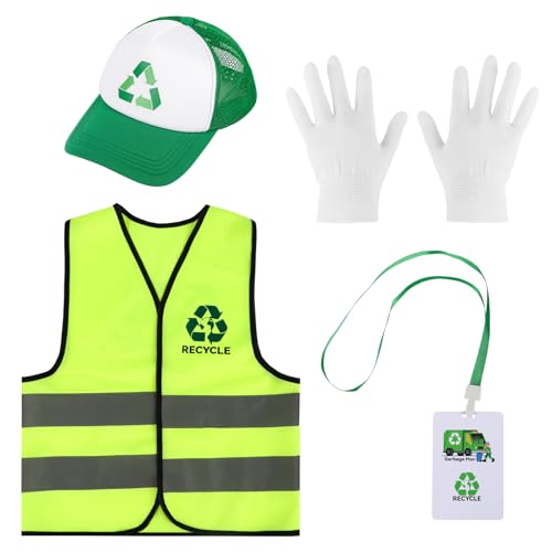 Kids Waste Management Garbage Truck Costume Accessories Tucker Hat Gloves Recycle Trash Trucks Vest trash trucks Pass Cards for Career Day Party