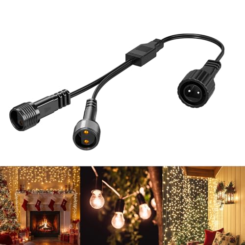 Lamptobe Distribuidor de Luces para Iluminación Navideña de 1 a 2 en Forma de Y - 2 Pin Cable de Extensión IP65 Impermeable para Luces de Carámbano, de Cortina y de Globo G40