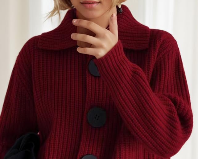 Women's Solid Lapel Cardigan Sweater Jacket Big Button Soft Long Sleeve Knit Sweater Light Coat Tops Outwear3