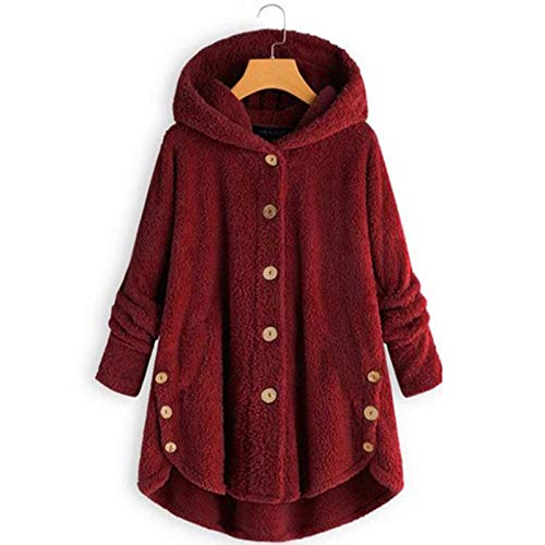 Women Fleece Jacket Plus Size Winter Coats Button Plush Hooded Coat Long Sleeve Cardigans Uterwear With Pockets2