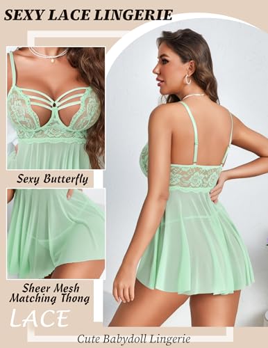 Image of Avidlove Women Lingerie Lace Babydoll Sexy Chemise Nightwear Teddy V Neck Sleepwear Boudoir Outfits