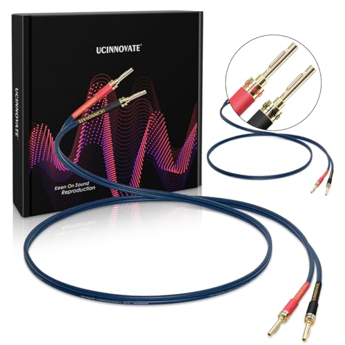 UCINNOVATEピンバナナプラグ付きバイワイヤードスピーカーケーブル、金メッキバナナプラグ付き13 AWG 2パック9.8フィート/ 3メートルスピーカーワイヤ、Hi-Fiホームオーディオアンプ用ヘビーデューティブルースピーカーケーブル