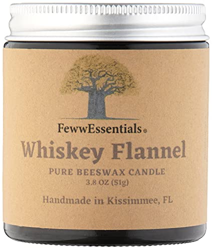 Fewwessentials - 100% Pure Beeswax + Essential & Natural Oil Aromatherapy Candles| Wicks Made With Wood|3.8 Oz|Amber Jar - Whiskey Flannel #TOP1
