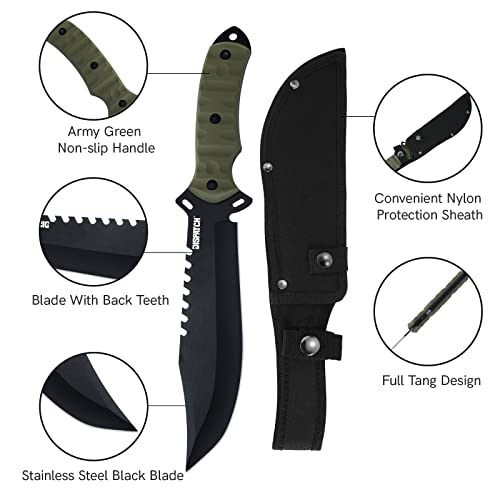 Dispatch Full Tang Tactical Bowie Survival Hunting Rambo Bushcraft Knife With Protective Sheath Military Combat Fixed Blade, With Non-Slip Handle, For Camping, Hunting, And Adventure, 13" Closed #TOP6