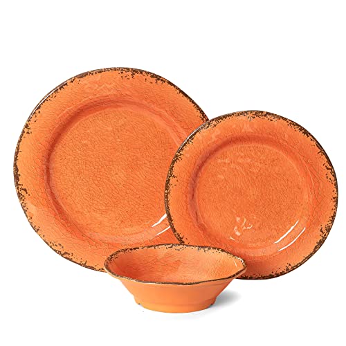 Lehaha 12 Piece Crackle Lightweight Melamine Dinnerware Set-Service For 4, Break-Resistant And Durable Rustic Plates And Bowls Dishware Sets Perfect For Patio And Outdoor Activities #TOP7