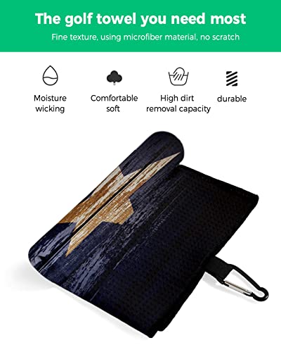 Gredice Golf Towel Texas Flag Vintage Star And Stripes Waffle Pattern Towels With Carabiner Clip,Microfiber Golf Accessories Farmhouse Western Wood Texture Club Cleaner Towel For Golf Bags #TOP1