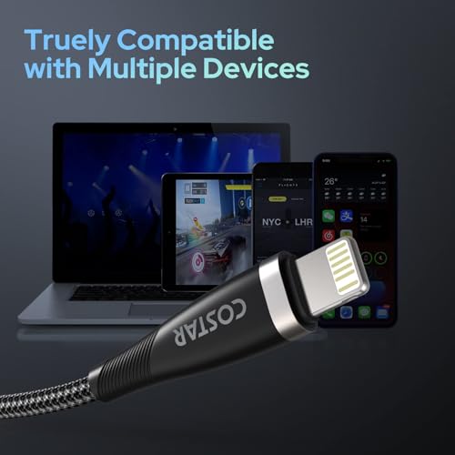 Image of COSTAR USB-A to 8 Pin Charging Cable, 3A Fast Charger Nylon Braided Cable, Data Sync Transfer For iPhone 14 /Pro Max /13 /12 /12 Pro,11,Mini, X, 8,7,6(Black,2m)