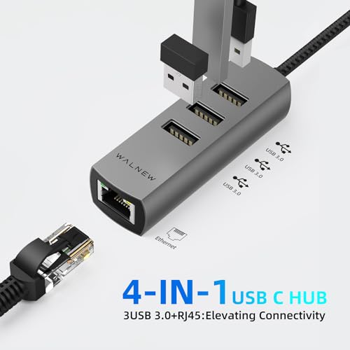 USB-C to Ethernet Adapter with USB 3.0 Ports, WALNEW USBC to RJ45 Lan Adapter - Image 2