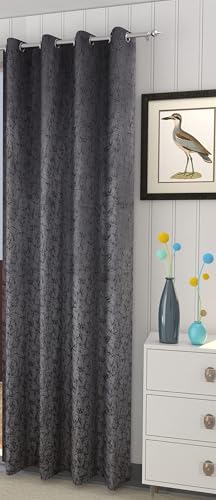 Image of Window Curtain 5 Feet Long for Living Room - Window Curtain Set of 1 Pcs Panel, Velvet Curtain Blackout & Stylish Parda for Home Decor & Office Grey Colour