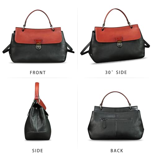 Image of Genuine Leather Handbag Satchel for Women Retro Leather Crossbody Bag Pouch Vintage Ladies Handbag Purse