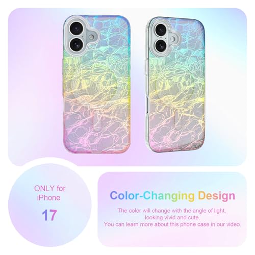 Image of AIGOMARA Cute Case for iPhone 17 Case for Women Girls [ Compatible with Magsafe ] Glitter Girly Aesthetic Rainbow Magnetic Protective Phone Cover, Fluorescent Iridescent Craquelure Pattern