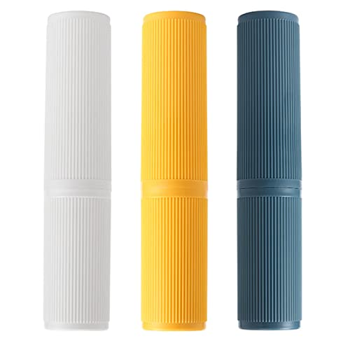 3 Pcs Travel Toothbrush Case,Plastic Portable Toothbrush Storage Box,Plastic Dust-Proof Box, for Business Trips Hotel Camping School Daily Use(White, Blue,Yellow)