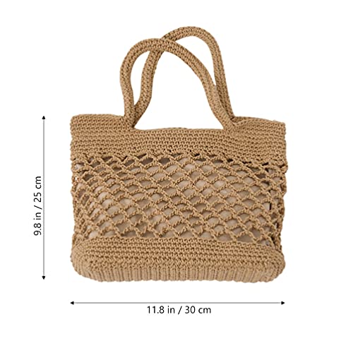 Straw Shoulder Beach Bag Cotton Thread Hand-crocheted Bag Handmade Shoulder Bag Large Capacity Messenger Bag for Women (Brown)2