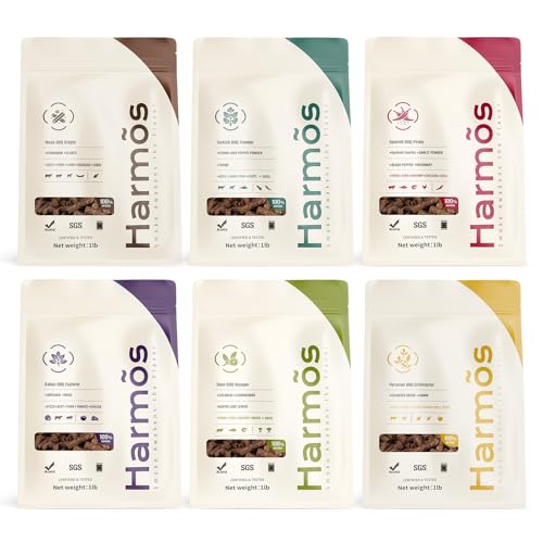 Harmos 4-Wood Pellets Variety Pack, 6 Flavors - All-Natural BBQ Pellets for Ninja Woodfire Grill & Outdoor Cooking, Resealable Bags, 6 Packs