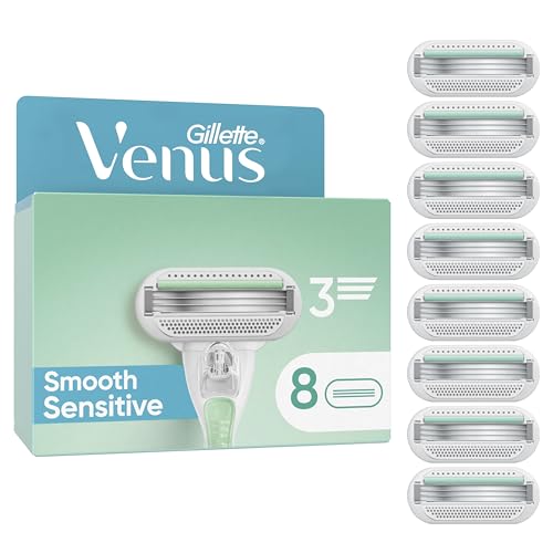 Gillette Venus Smooth Sensitive Rasierklingen Damen, 8 Original Ersatzklingen für Damenrasierer mit 3 Klingen Für Eine Gründliche Rasur