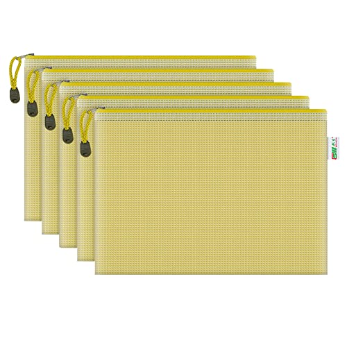 5Pcs A4 Pochette Document, Pochettes Dossiers PVC Zip, Pochette Fermeture Eclair, Tailles Plastique Transparente Documents Dossie, Sac de Fichier Plastique, Pochettes à Dossiers Imperméable (Jaune) Cover