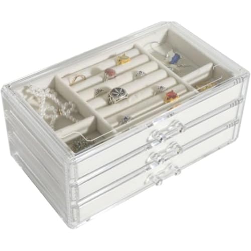 JFTEOPUTN Caixa de armazenamento de joias organizador de 3 camadas brinco anel suporte para pulseira caixa à prova de pó