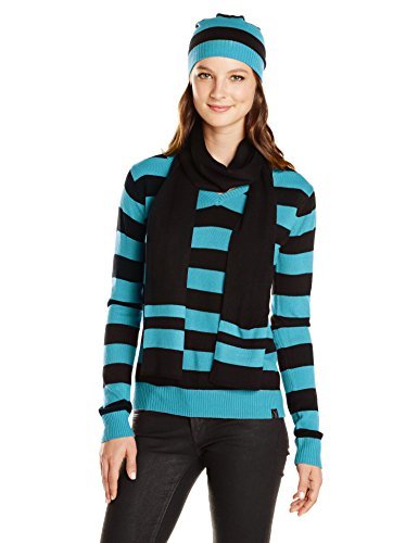Southpole Women's V-Neck Pull Over Sweater Beanie and Scarf Three In One Set