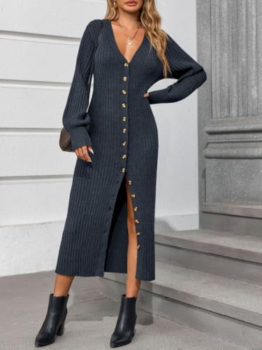 Image of Saodimallsu Womens Long Duster Cardigans Button Down Maxi Sweater Dress