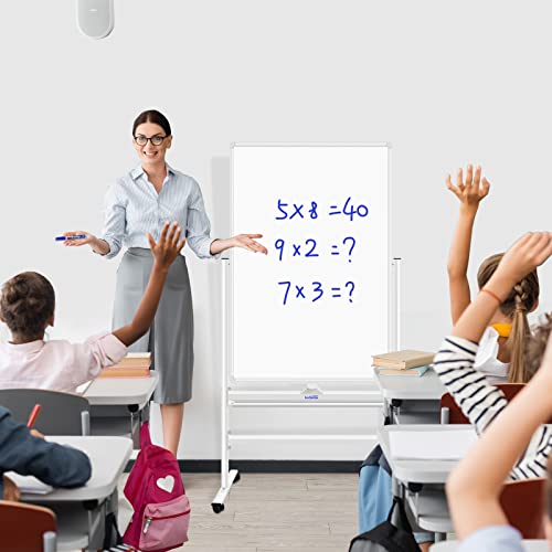 Mobile Whiteboard Magnetic Dry Erase Board With Stand 40"X28" Double Side Rolling Whiteboards On Wheels For Home, Office & School #TOP6