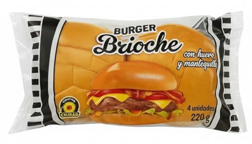 Pan Burger Brioche 4 Unidades (220 g) – Bollos Suaves con Huevo y Mantequilla | Pan de Hamburguesa Gourmet para BBQ, Casa o Restaurante