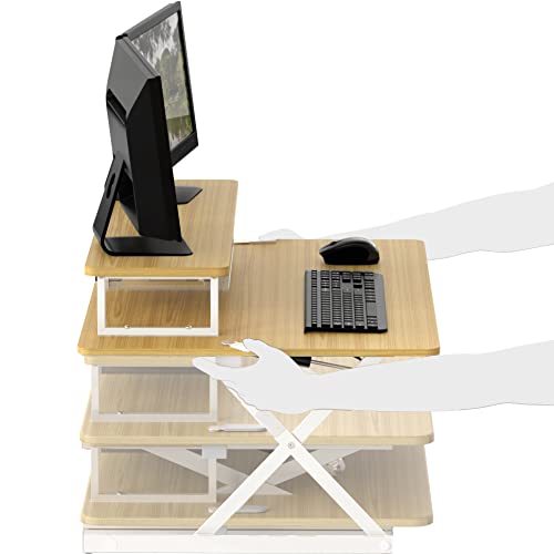 Shw 36-Inch Over Desk Height Adjustable Standing Desk With Monitor Riser, Oak #TOP4
