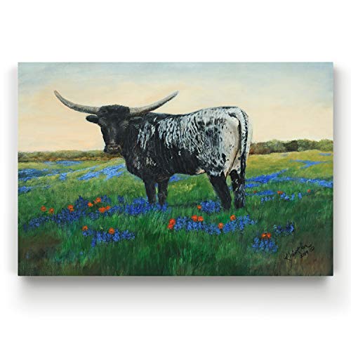 Renditions Gallery Canvas Nature Wall Art Modern Paintings & Prints Decor Bluebonnets Longhorn Innocence Abstract Floral Western Nature Artwork for Bedroom Office Kitchen - 12"x18" LT31