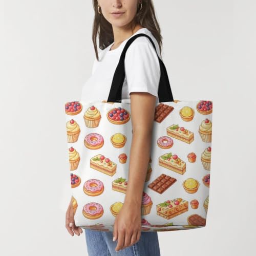 Ladies Sweets Donuts with Chocolate Cakes Colorful Cupcakes Large Shoulder Tote Bag, Everyday Beach Grocery Handbag Sturdy Poly with Dual Tough for Weekend Errands, Utility Carryall - Image 8